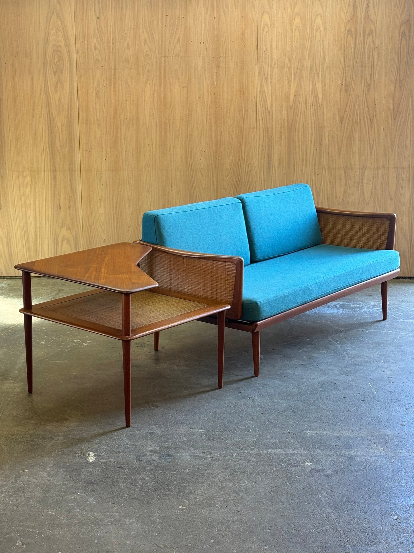 1960s Minerva 417 Abcc Corner Table by Peter Hvidt & Orla Molgaard Nielsen for France & Son in teak and rattan