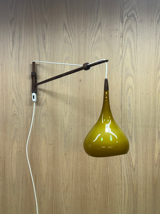 1950s Wall Lamp in rosewood and olive glass