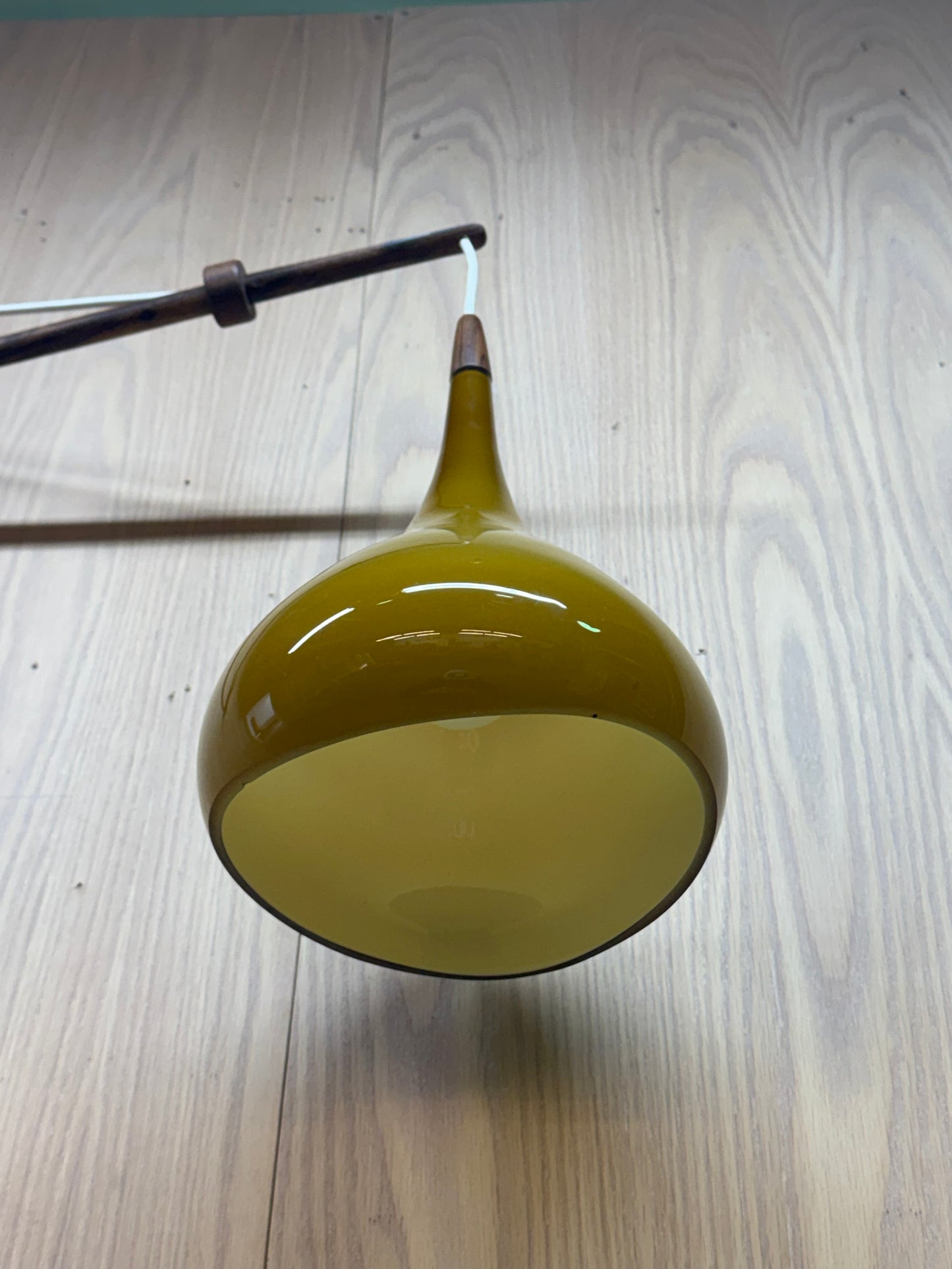 1950s Wall Lamp in rosewood and olive glass