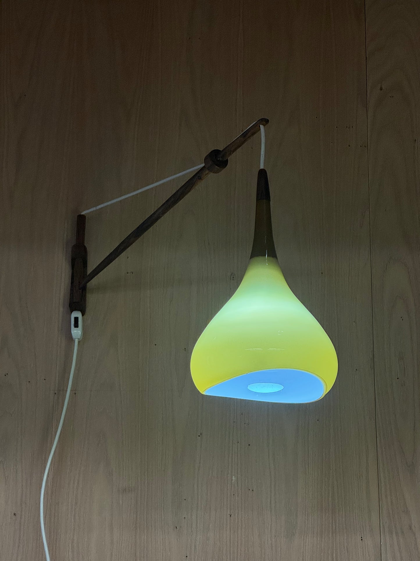 1950s Wall Lamp in rosewood and olive glass