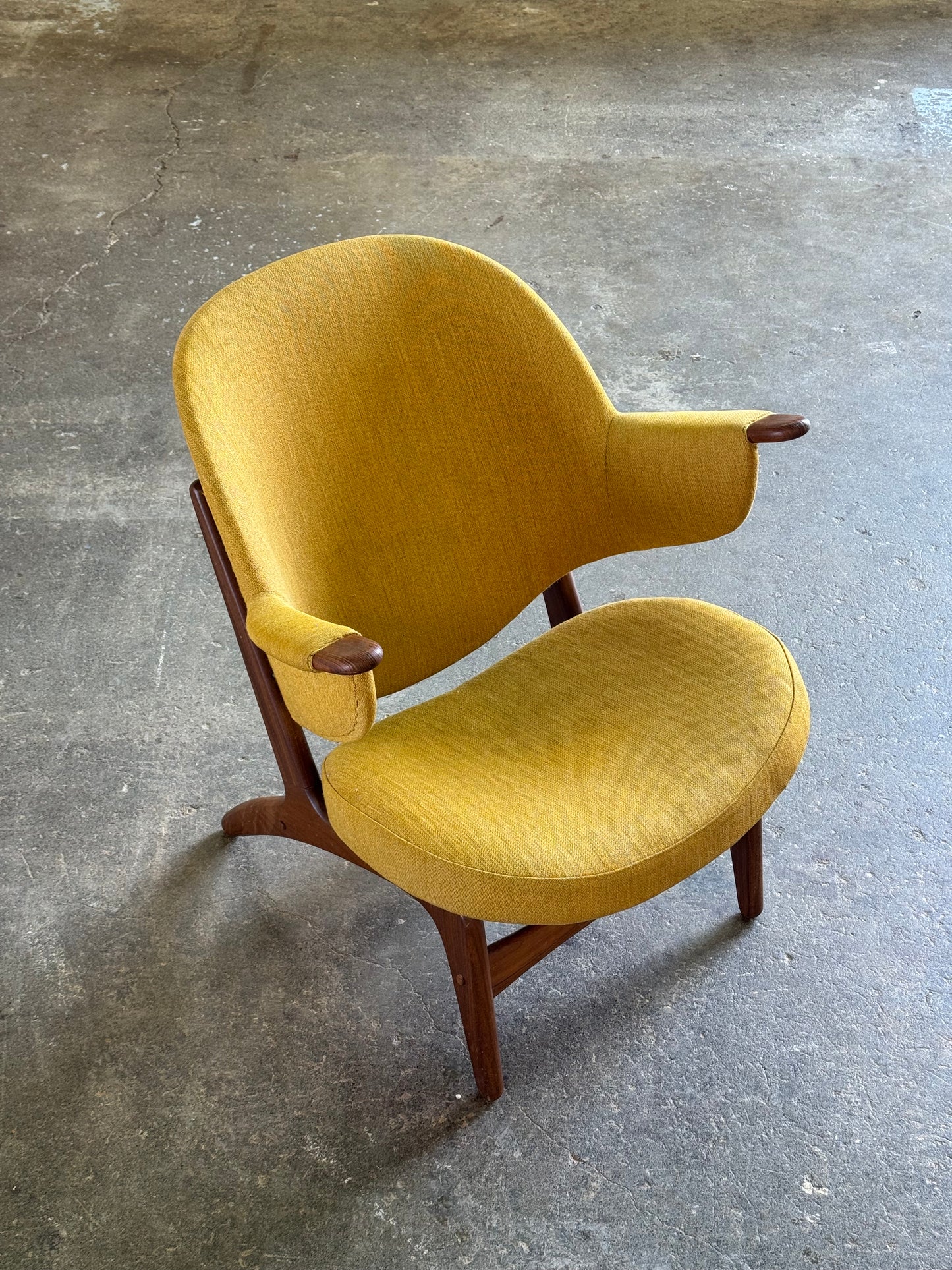 1950s Model 33A Easy Chair by Carl Edward Matthes in teak and striped fabric