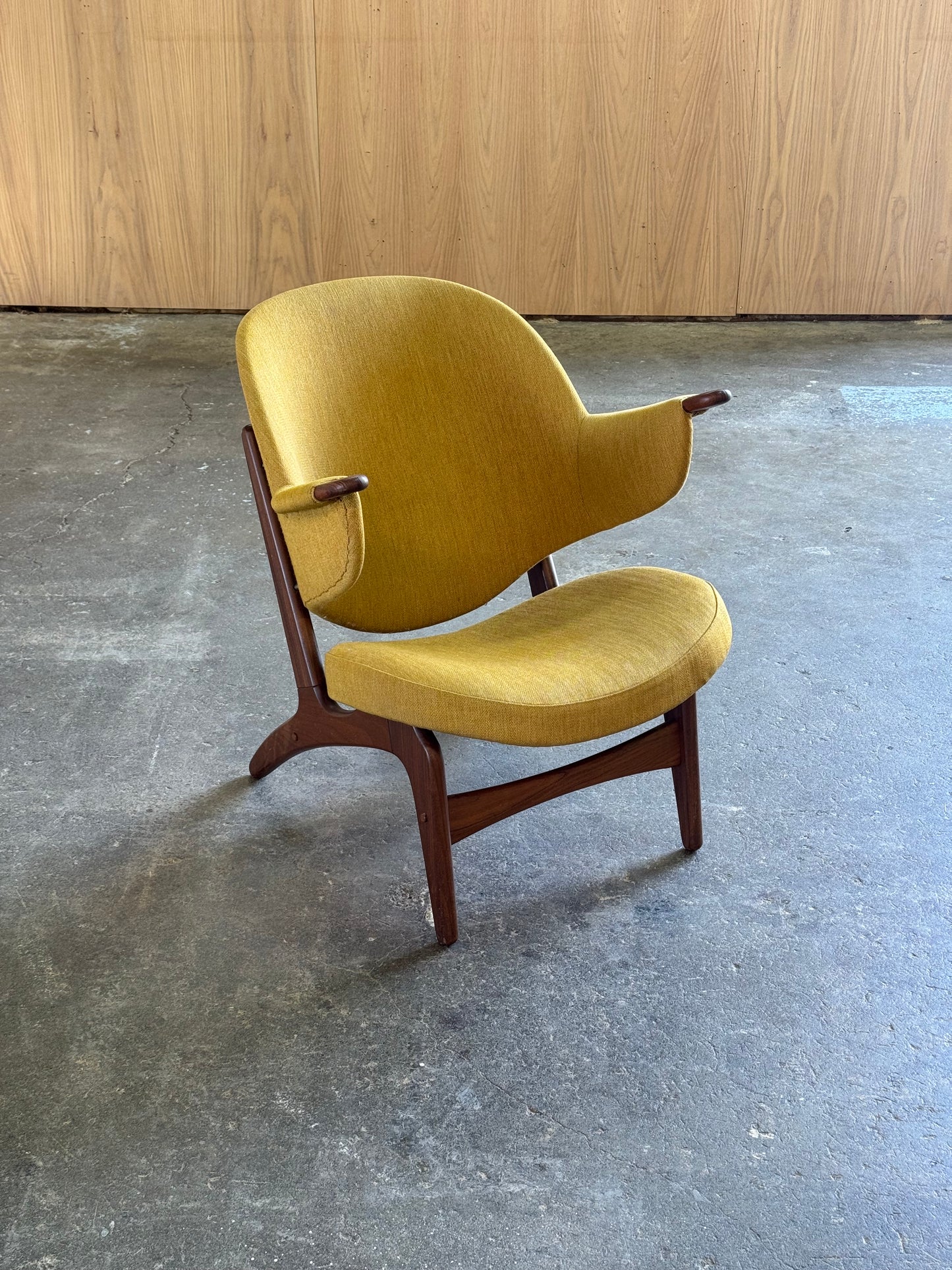 1950s Model 33A Easy Chair by Carl Edward Matthes in teak and striped fabric