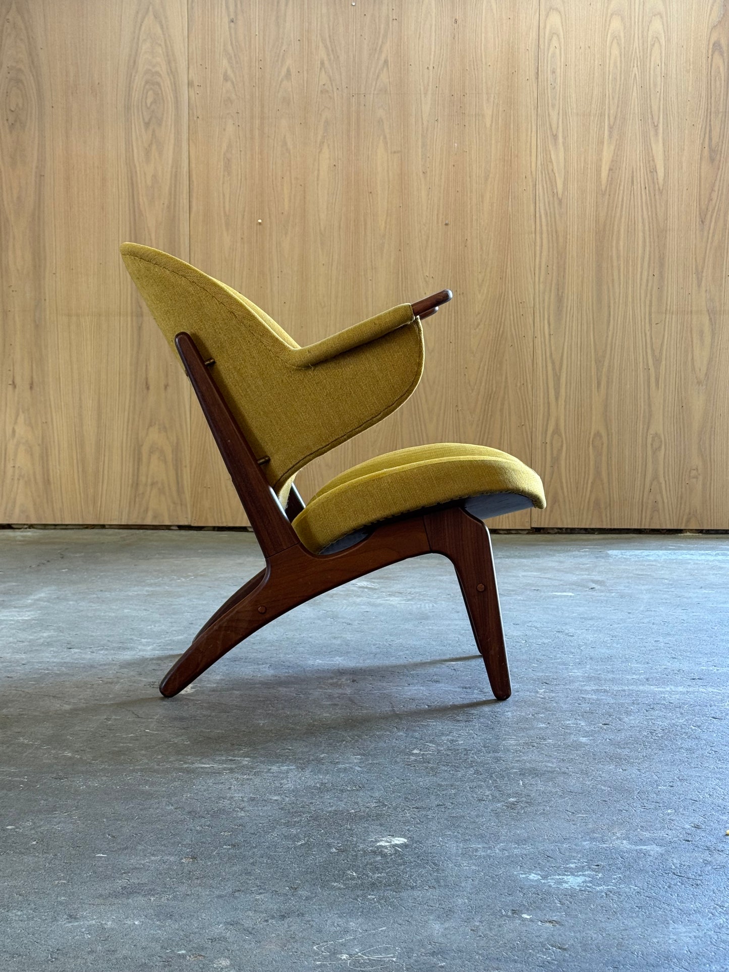 1950s Model 33A Easy Chair by Carl Edward Matthes in teak and striped fabric