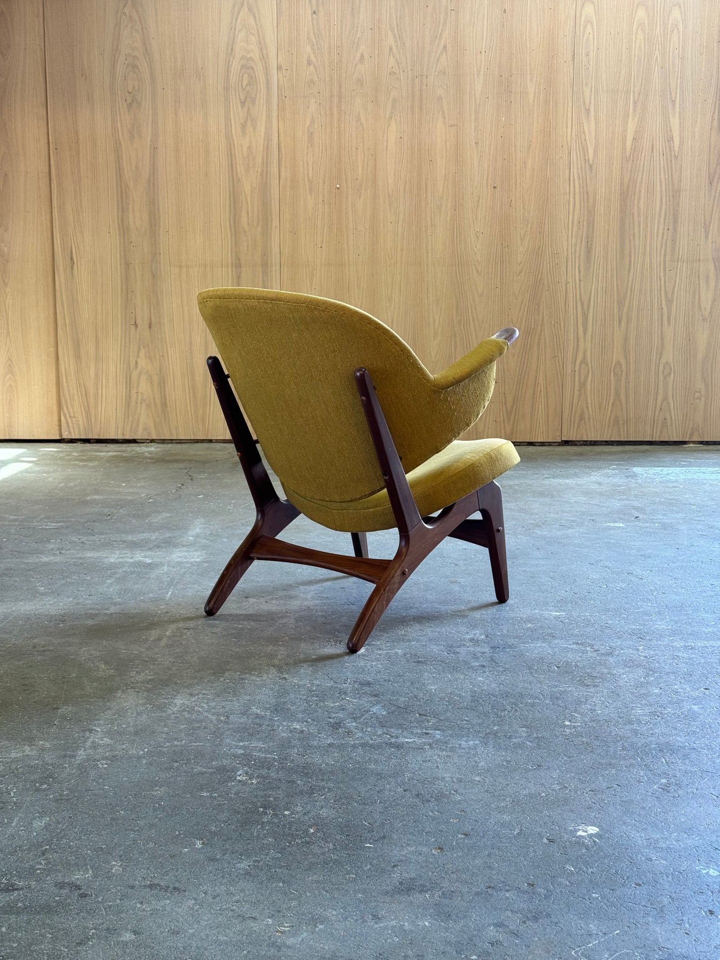 1950s Model 33A Easy Chair by Carl Edward Matthes in teak and striped fabric