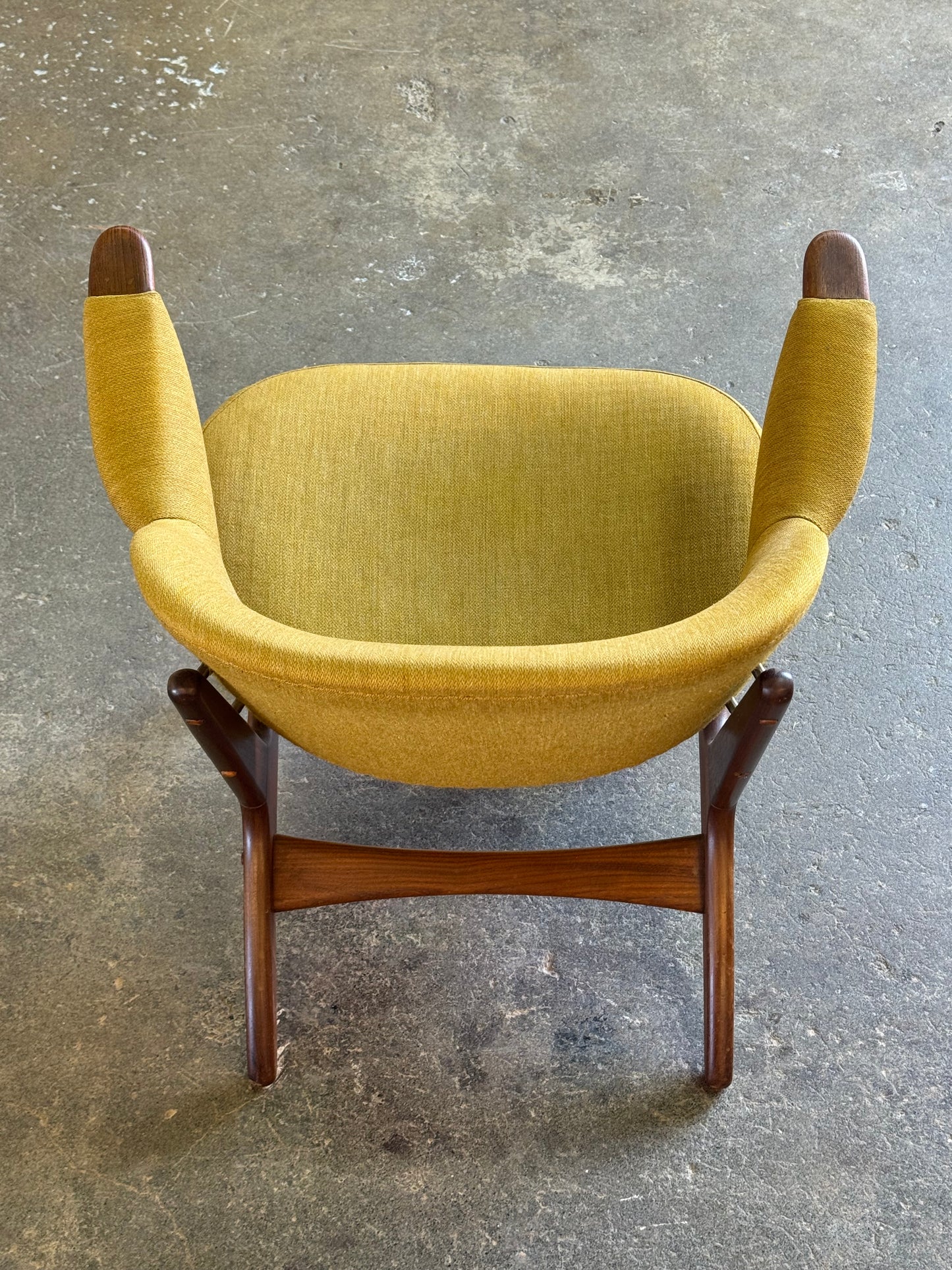 1950s Model 33A Easy Chair by Carl Edward Matthes in teak and striped fabric