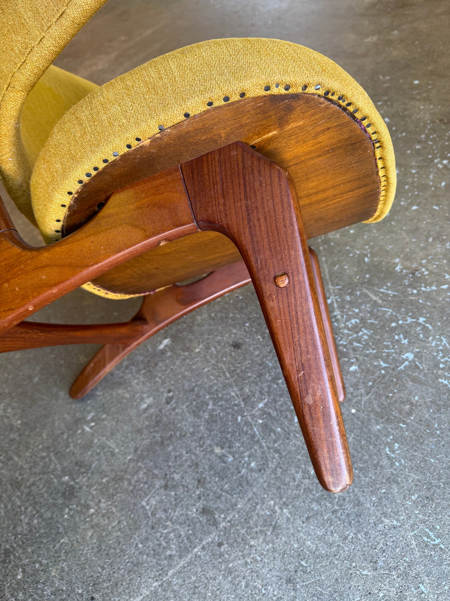 1950s Model 33A Easy Chair by Carl Edward Matthes in teak and striped fabric