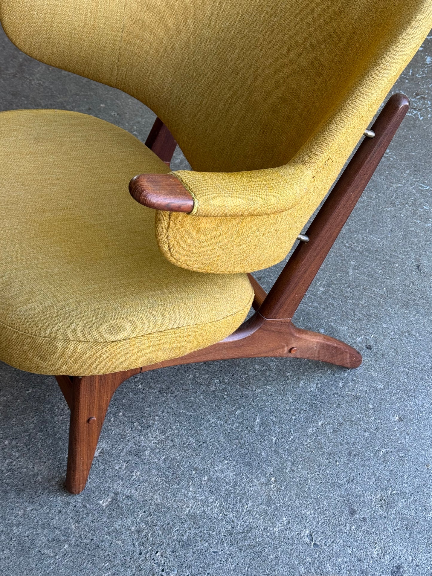 1950s Model 33A Easy Chair by Carl Edward Matthes in teak and striped fabric