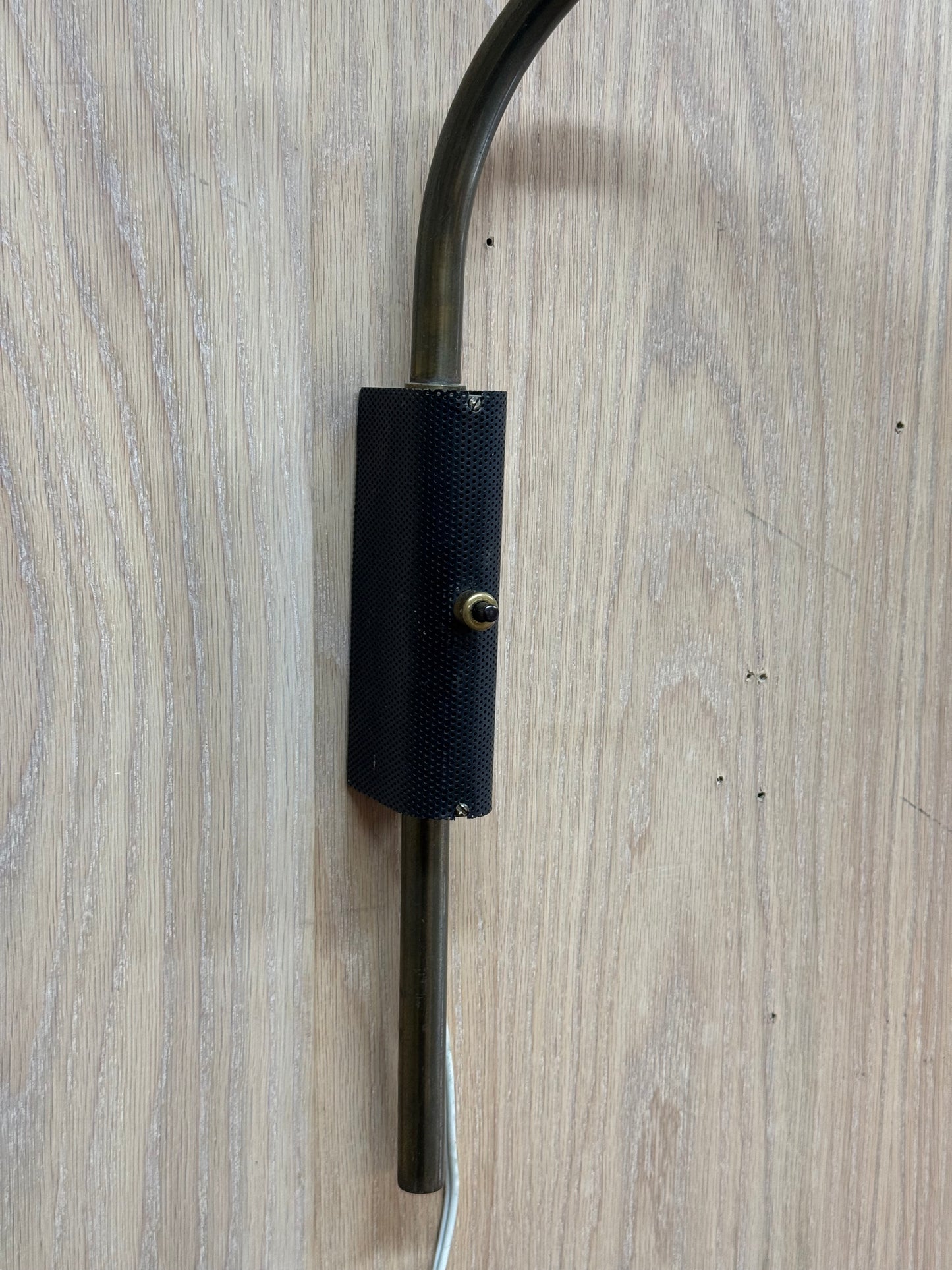 1950s Adjustable French Wall Lamp by Maison Arlus in brass, metal, and rattan