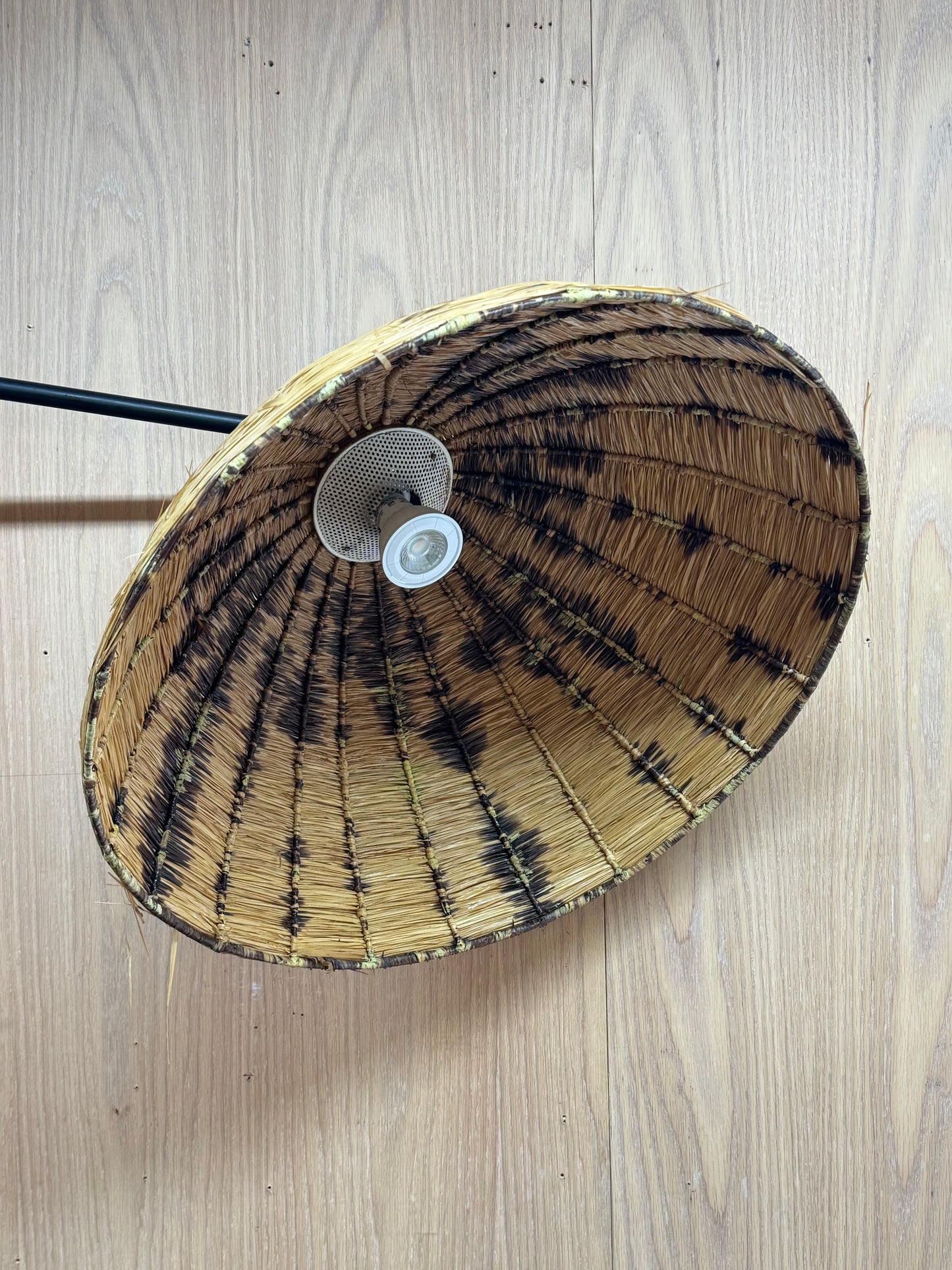 1950s Adjustable French Wall Lamp by Maison Arlus in brass, metal, and rattan