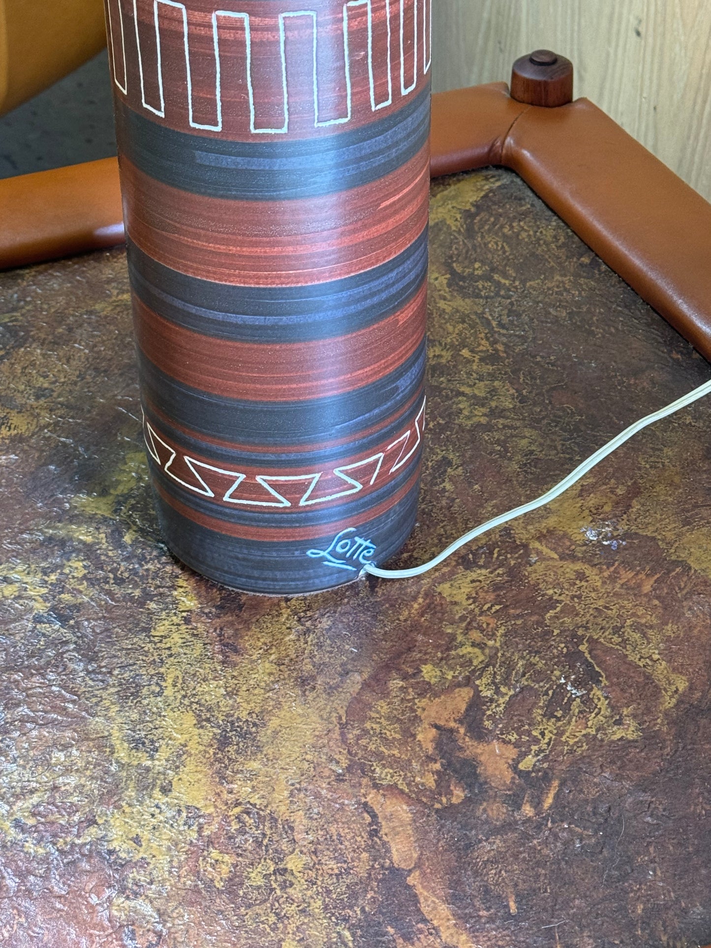1960s Large Table Lamp by Lotte and Gunnar Bostlund in Hand-painted ceramic