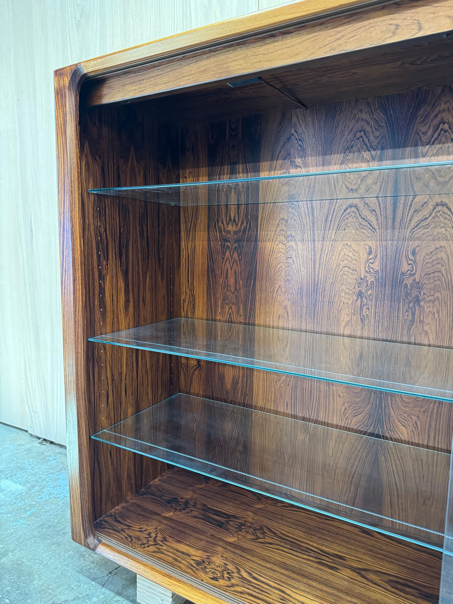 1960s Rosewood Display Cabinet by Bernhard Pedersen with Sliding Glass Doors