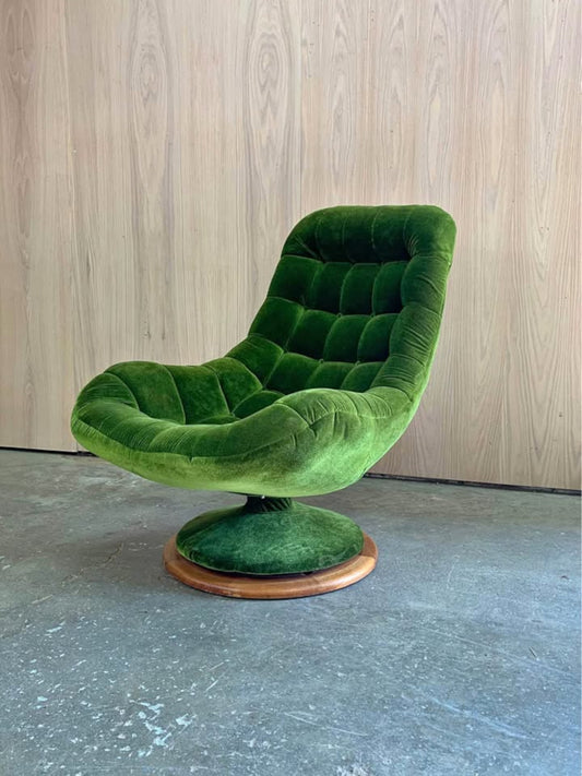 1960s Teak and Velvet Scoop Chair by R Huber
