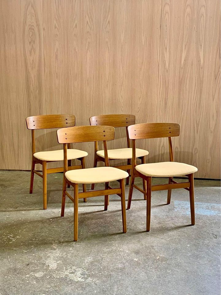 Set of Four 1970s Danish Teak and Beech Dining Chairs