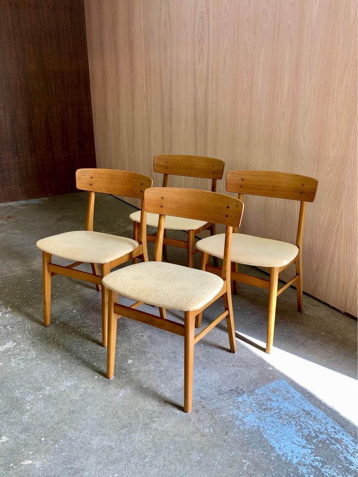 Set of Four 1970s Danish Teak and Beech Dining Chairs