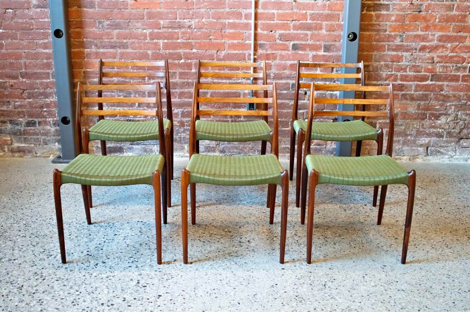 Set of Six 1960s Brazilian Rosewood Model 78 Chairs by Niels Møller