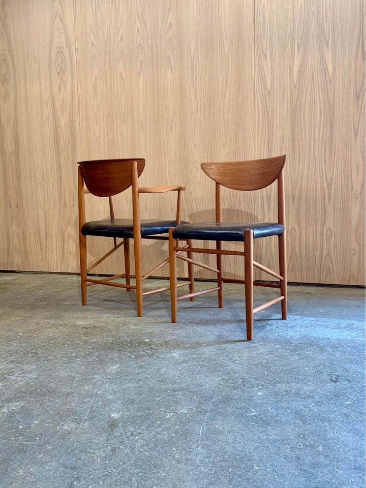 Set of Six Danish Teak and Leather Dining Chairs by Peter Hvidt