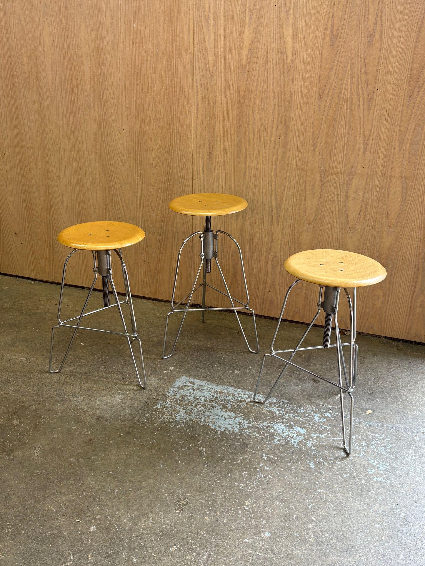 Set of 3 Adjustable Barstools by Jeff Covey – Industrial Modern Elegance