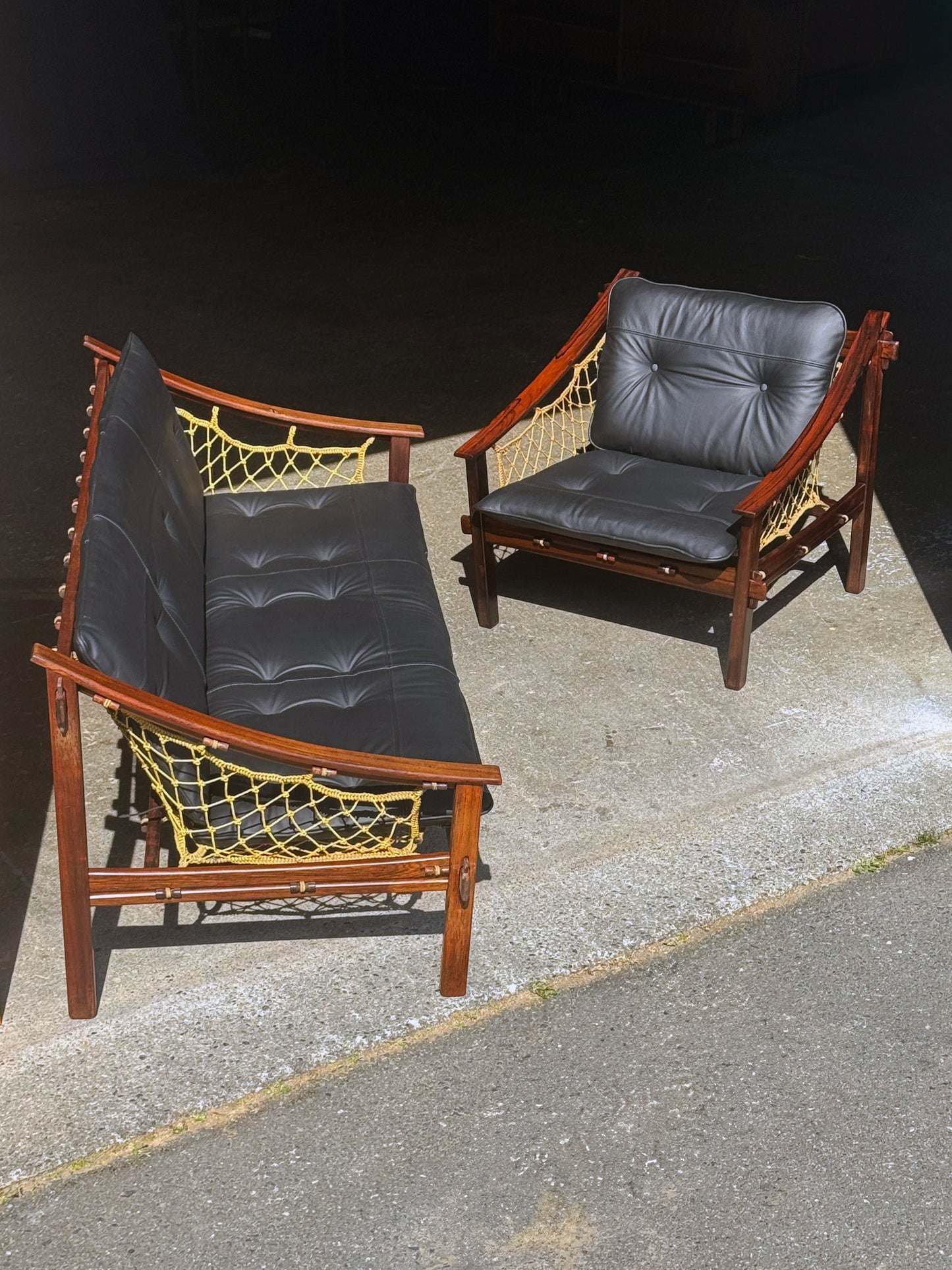 1960s Amazonas Sofa by Jean Gillon for Wood Art in rosewood and black leather