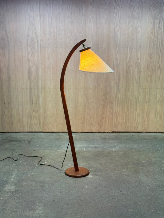 1960s Arc Floor Lamp in teak and fabric shade