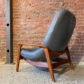 1960s Mid Century “Scoop” Teak and Leather Lounge Chair by R Huber