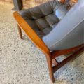 1960s Mid Century “Scoop” Teak and Leather Lounge Chair by R Huber