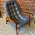 1960s Mid Century “Scoop” Teak and Leather Lounge Chair by R Huber