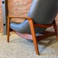 1960s Mid Century “Scoop” Teak and Leather Lounge Chair by R Huber