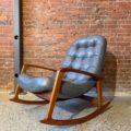 1960s Mid Century “Scoop” Teak and Leather Rocking Chair by R Huber