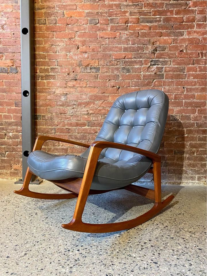 1960s Mid Century “Scoop” Teak and Leather Rocking Chair by R Huber - Pray  for Modern