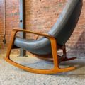 1960s Mid Century “Scoop” Teak and Leather Rocking Chair by R Huber