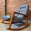 1960s Mid Century “Scoop” Teak and Leather Rocking Chair by R Huber