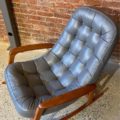 1960s Mid Century “Scoop” Teak and Leather Rocking Chair by R Huber