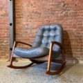 1960s Mid Century “Scoop” Teak and Leather Rocking Chair by R Huber