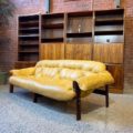 1970s Brazilian Jacaranda Wood and Leather Sofa by Percival Lafer