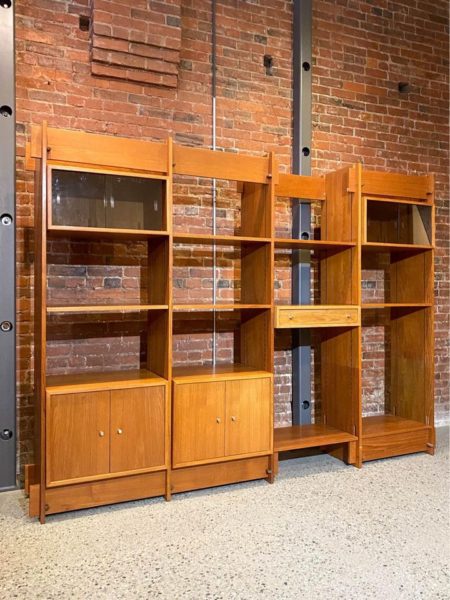 Mid Century Freestanding Modular Teak Wall Unit Bookcase