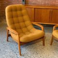 Pair of 1960s Teak “Scoop” Lounge Chairs by R Huber