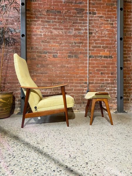 1960s Afromosia Teak Norwegian Reclining Lounge Chair and Matching Stool