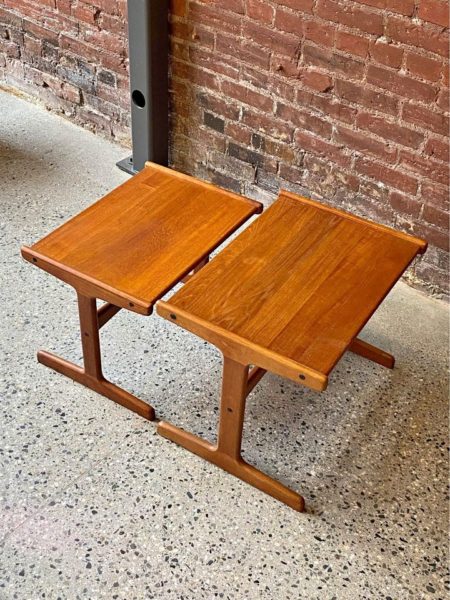 Pair of Solid Teak Nesting Side End Tables