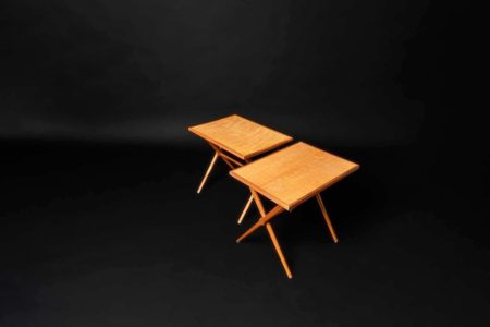 1950s Scandinavian Folding Wood Side End Tables