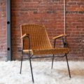 1950s Wrought Iron, Wood, and Rattan Arm Chair